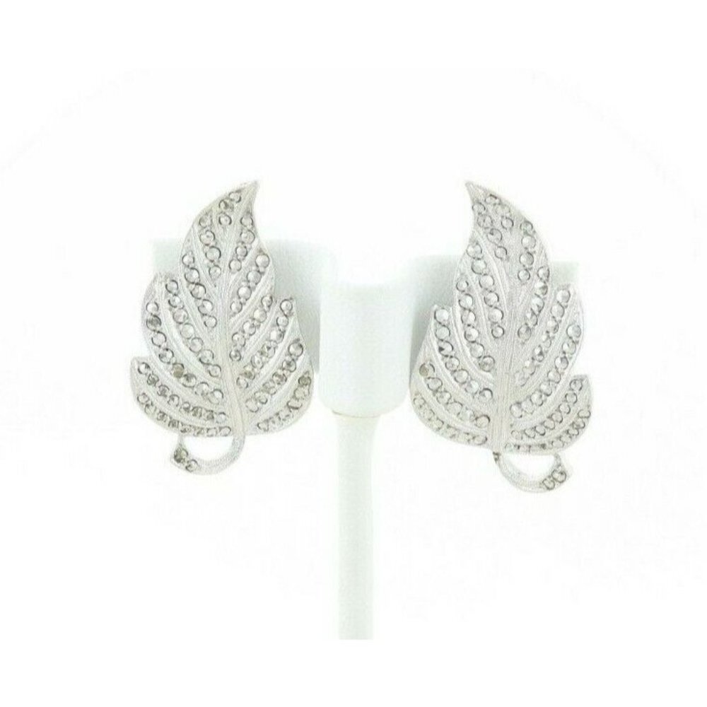 Sterling Silver Marcasite Leaf Clip On Earrings Screw Back